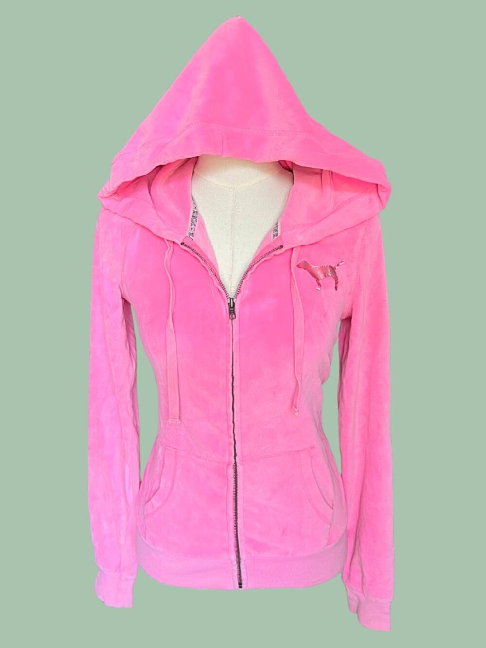 Y2K Victoria's Secret PINK Velour Love Pink Zip Hoodie